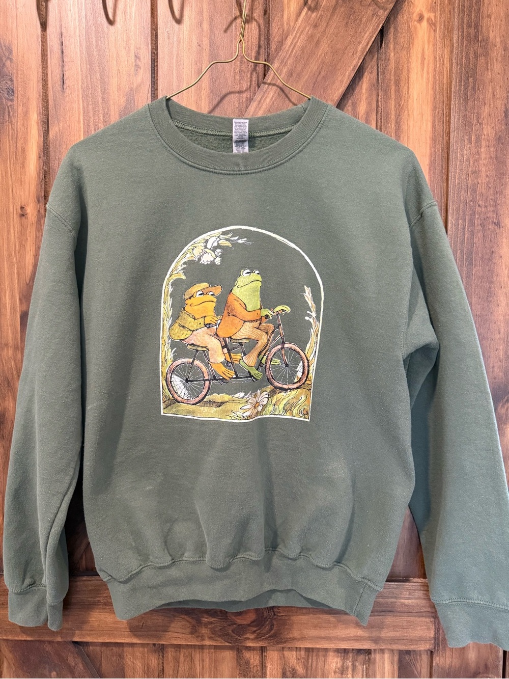 Frog and Toad Vintage Green Graphic Sweatshirt - Frog Bike Design